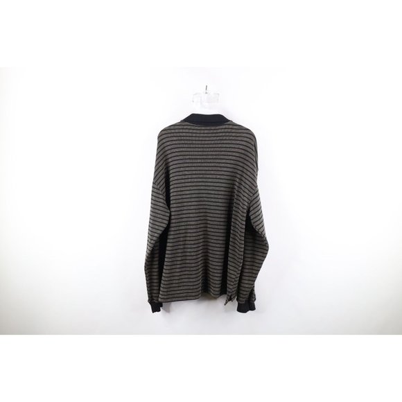 Vtg 90s Streetwear Mens Large Faded Striped Knit Long Sleeve Rugby Polo Shirt - Picture 6 of 8